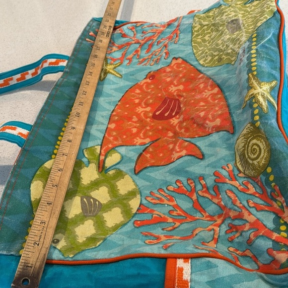 Paul Brant Coral and fish Large Tote Bag orange and green blue beach bag - Picture 9 of 10